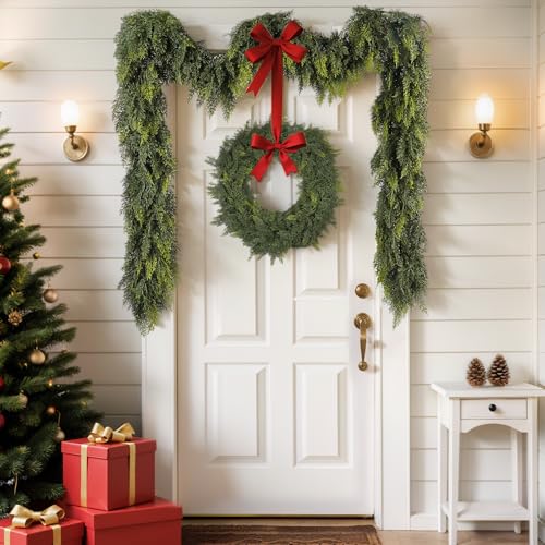 Bedee 6 ft Artificial Cedar Garland - Realistic Indoor Outdoor Christmas Decor Variation 1