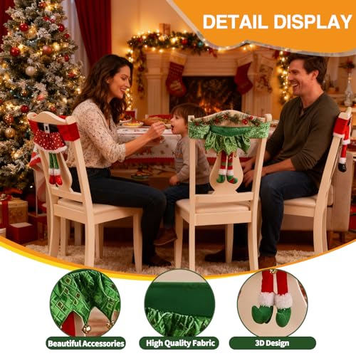 Christmas Chair Back Covers Set, 3 Pcs Santa/Elf Belt Sash Chairs 18.1 x 11.8 in