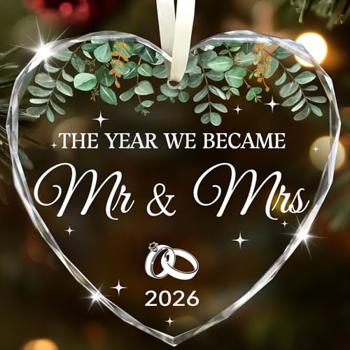 2026 Mr and Mrs Glass Wedding Ornament for Couples, Personalized Keepsake