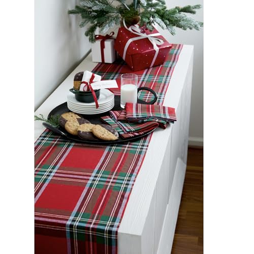 Solino Home Red Madras Linen Table Runner 14 x 72 Inch - Premium Pure Fabric