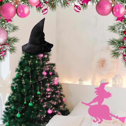 Black Velvet Witch Hat Tree Topper for Halloween & Christmas Decor