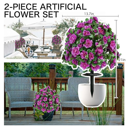 21-Inch UV Resistant Artificial Rhododendron Shrubs with Ground Stakes