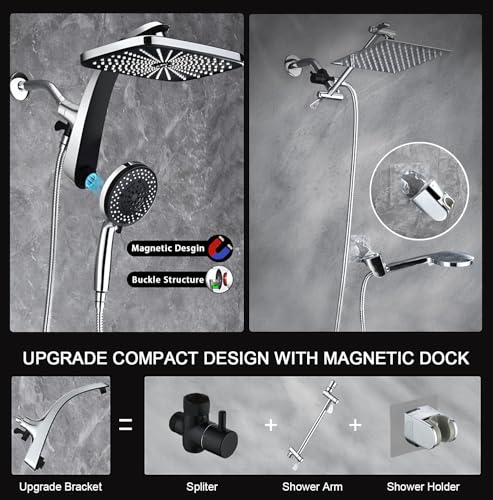BOZYBO 12" High Pressure Rain Shower Head with Handheld Combo, Chrome