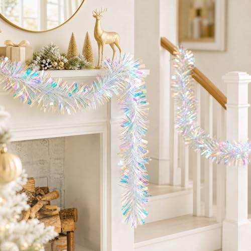 Aufee Iridescent Metallic Christmas Tinsel Garland 20ft for Indoor & Outdoor Decor