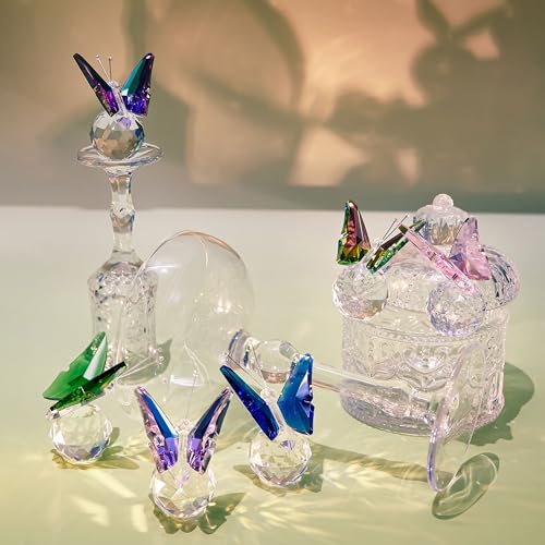 6-Piece Crystal Butterfly Figurine Set - Handcrafted Glass Sculptures