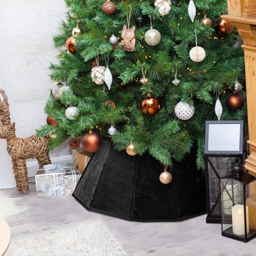 Black Velvet Christmas Tree Collar - Foldable Tree Ring Base Stand Cover