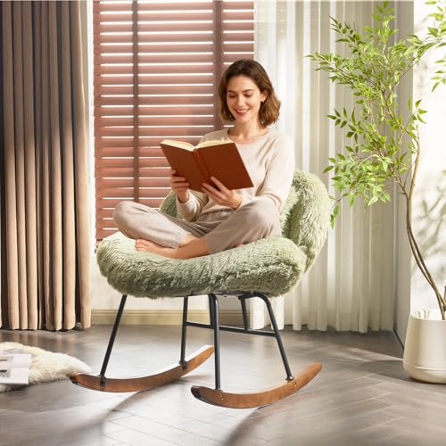 Extra Wide Criss Cross Nursery Rocking Chair, Reclining Teddy Fleece Glider