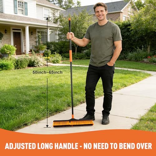 24" Heavy-Duty Outdoor Push Broom - 65" Adjustable Handle & Stiff Bristles