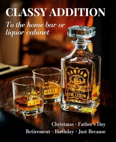 Onebttl Pawpaw Gifts Whiskey Decanter Set with 2 Glasses – 25oz (750ml) Premium Lead-Free Glass
