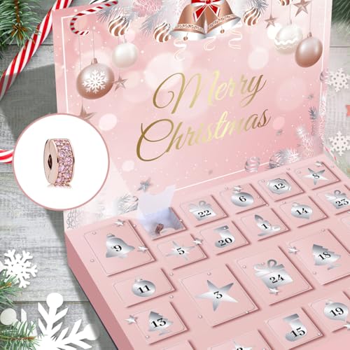 Pink Advent Calendar Charm Bracelet Kit for Teens & Women, 24 Days Jewelry Making Gift