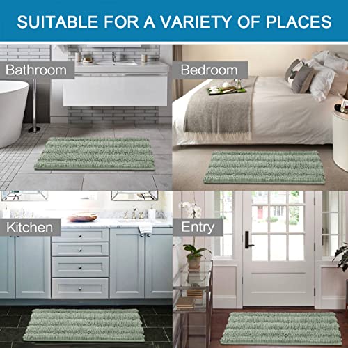 H.VERSAILTEX Sage Chenille Bath Mat Set of 2 Non-Skid Shaggy Rugs