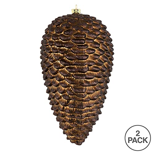 10-Inch Chocolate Matte Glitter Pinecone Christmas Ornament - Pack of 2