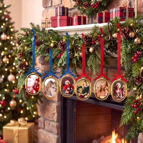 Qunclay 8 Pack Christmas Oval Photo Frame Ornaments 2.68 Inch Gold Decorative Decor