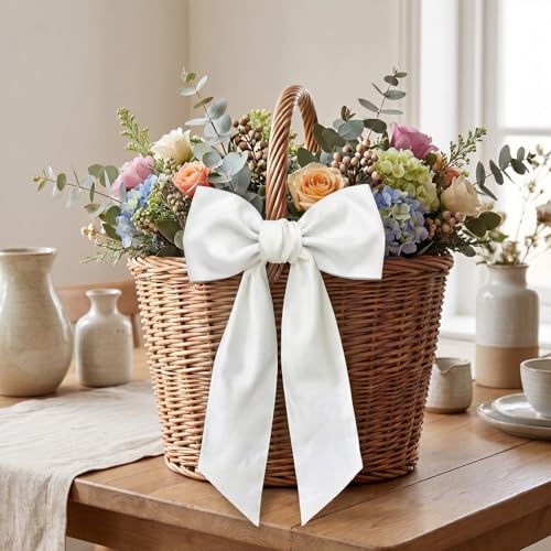 12 Pcs White Cotton Wreath Sash for Front Door Holiday Decor