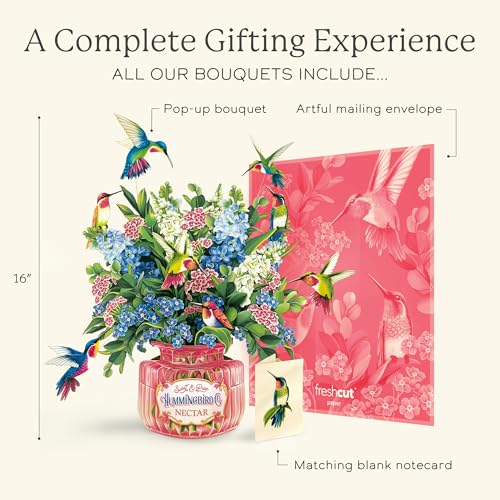 Hummingbird Oasis Pop Up Card - Classic 12 Inch Flower Bouquet Greeting Card