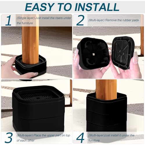 Adjustable Furniture Risers - Heavy Duty Bed & Chair Lift 1 Inch