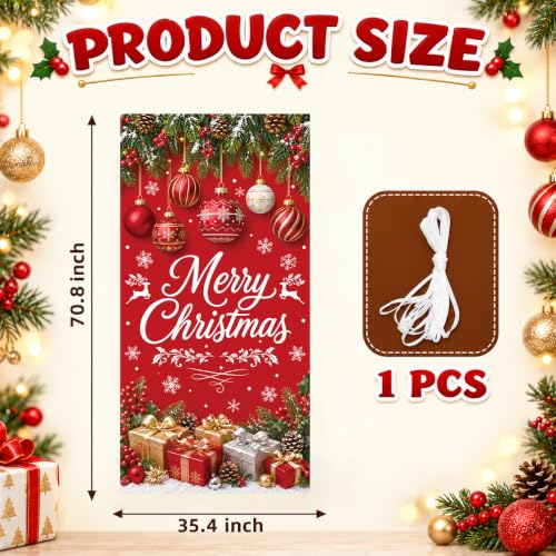 Merry Christmas Door Cover for Front Door 35x71 Inches - Waterproof Holiday Decoration