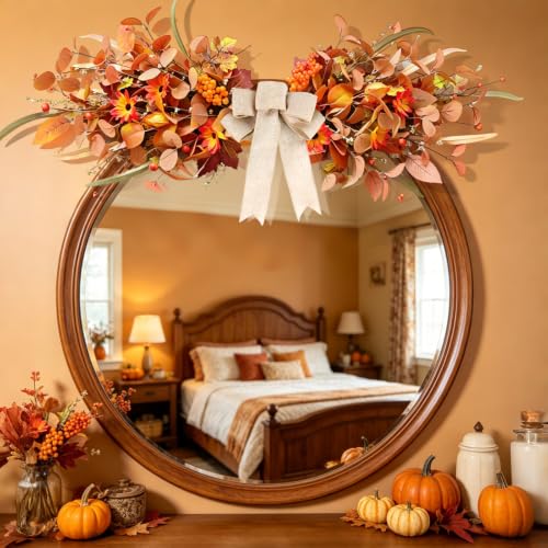 24-Inch Fall Teardrop Swag with Burlap Bow Artificial Autumn Floral Decor