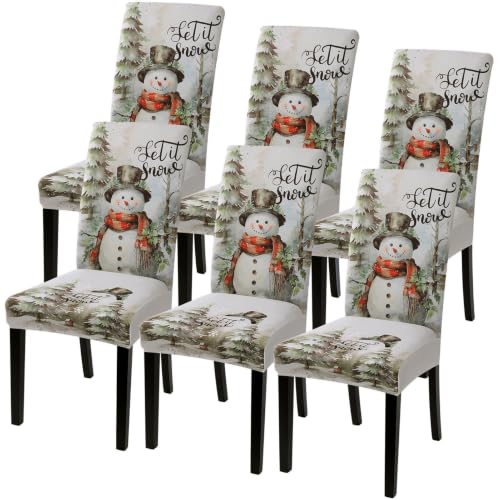 SearchI Snowman Christmas Dining Chair Covers Set of 6 Stretch Holiday Slipcovers