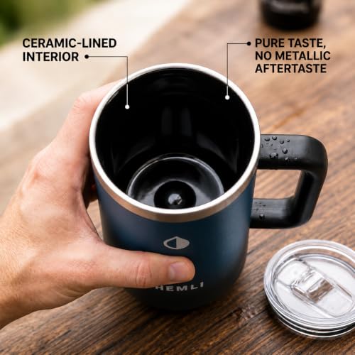 24 oz Ceramic Lined Insulated Beer Mug with Leakproof Lid