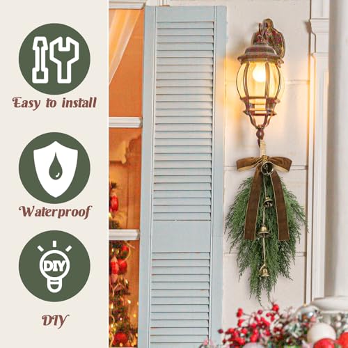 2 Pack Artificial Christmas Cedar Teardrop Swags with Velvet Bow and Bells