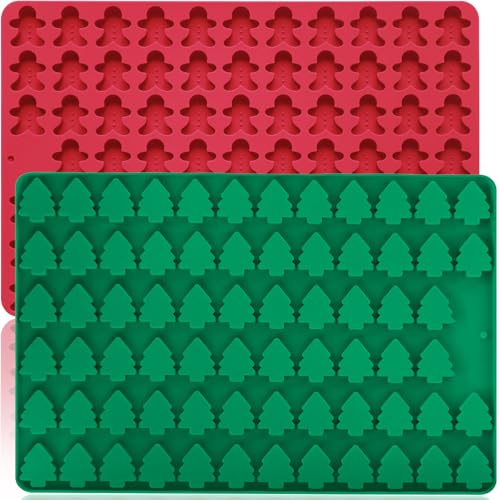 Christmas Mini Candy Molds (2x 76 Cavities) Gingerbread Man & Xmas Tree Silicone Set