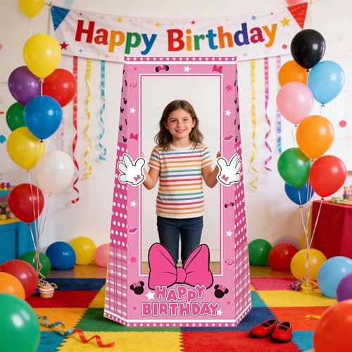 Large Pink Mouse Birthday Photo Booth Frame - 59-Inch Cardstock Prop