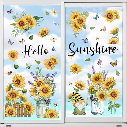 Sunflower & Butterfly Window Clings - Double-Sided PVC Decals