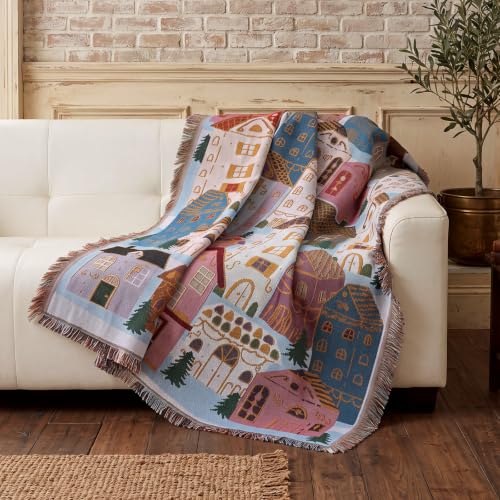 Christmas House Woven Throw Blanket 50x60 Inches with Holiday Village Design - CrystalSylara