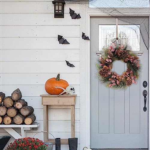 TEMPUS 20in Winter Wreath Magnolia & Red Eucalyptus with Pine Cones — Front Door Decor