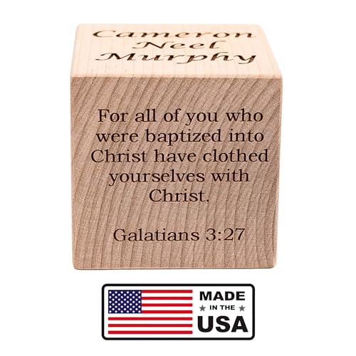 Personalized Baby Baptism Wooden Block Keepsake - Engraved Hardwood Gift
