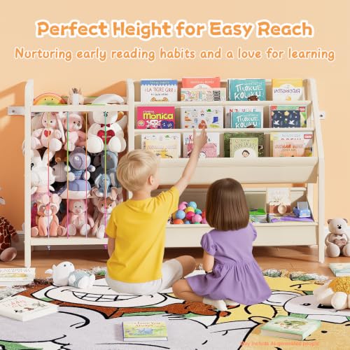Kids Bookshelf and Toy Organizer with 3-Tier Sling and Storage Bins