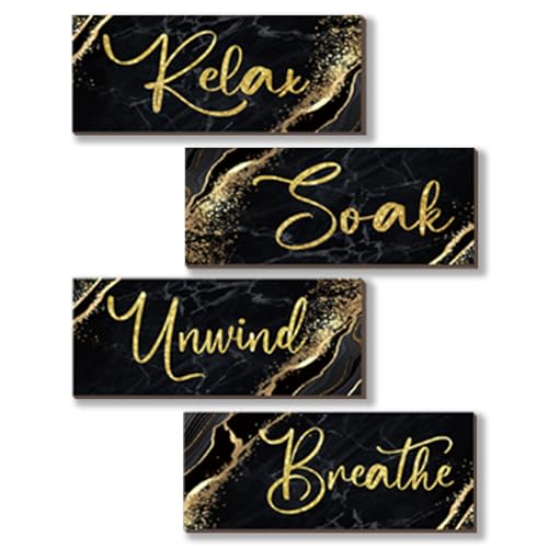 4-Piece Rustic Wooden Bathroom Wall Art Set - Relax Soak Unwind Breathe