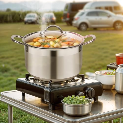 8-Quart Stainless Steel Stock Pot with Glass Lid - 5-Layer Induction Base