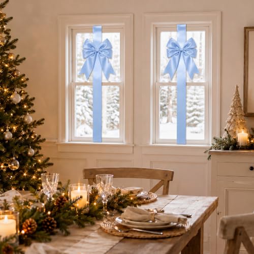 WILLBOND Light Blue Christmas Cabinet Bows, 6 Pieces - Satin Ribbon Decorative Kitchen Tools