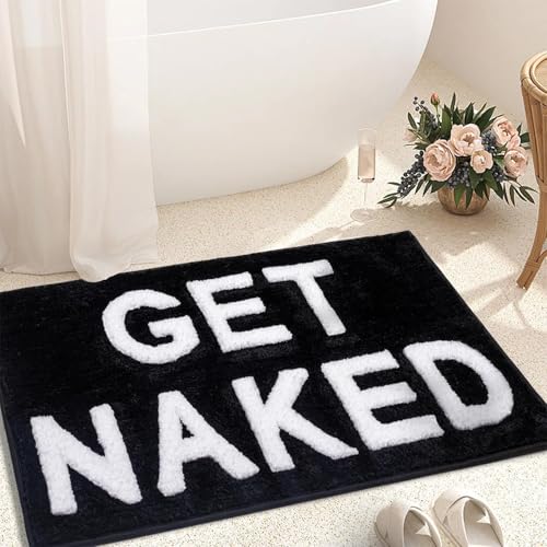 Get Naked Bath Mat Black Cute Bathroom Rug 16 x 24 Non Slip Absorbent