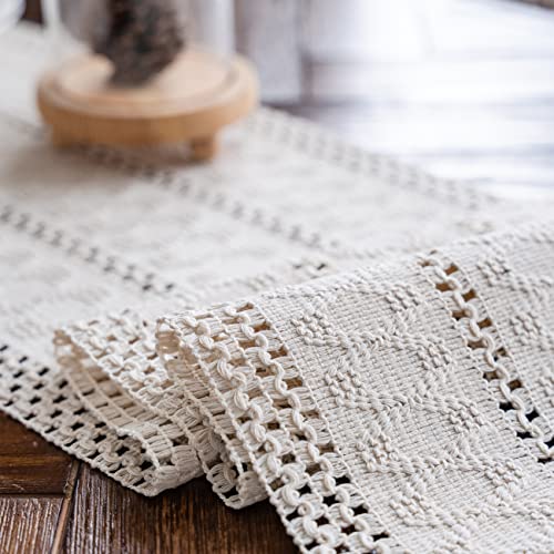 Macrame Table Runner, 12x71 Inch Boho Woven Cotton with Tassels