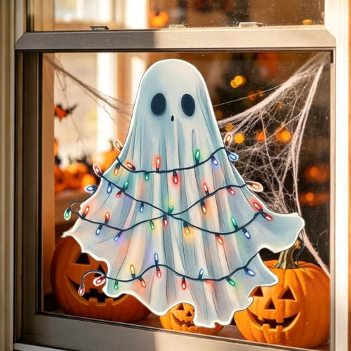 Halloween Ghost Window Clings - Reusable Colorful Xmas Light Stickers, Static Decal Set, Spooky Decor (Sca-h8)