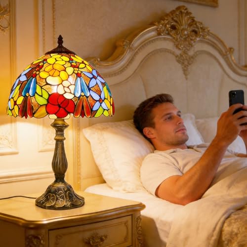Plynvexa Tiffany Sunflower Stained Glass Table Lamp 12" Multicolor Flowers