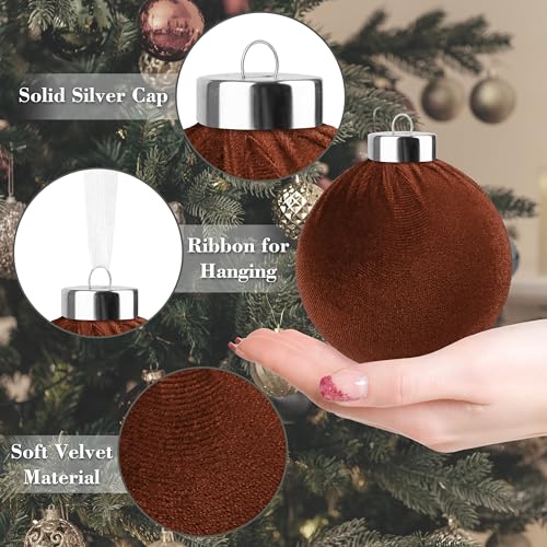 JOPHMO 12-Pack Velvet Christmas Ornaments 3.15in Brown – Shatterproof Ball Decor