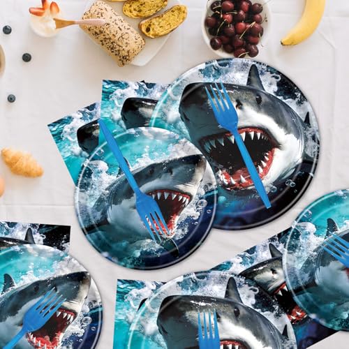 Shark Birthday Party Supplies Set - 96-Piece Ocean Themed Disposable Tableware