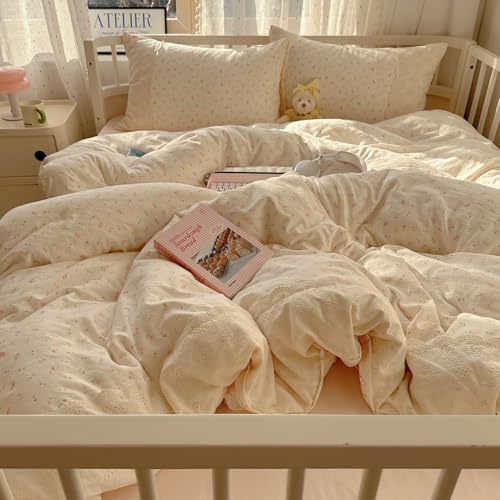 Floral Lace Comforter Set Twin XL, Shabby Chic Reversible Pink Bedding