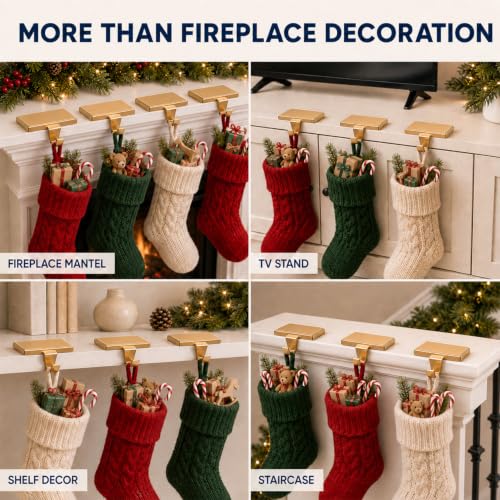 Set of 4 Heavy Duty Christmas Stocking Holders with Non-Slip Base - Gold