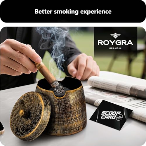 Windproof Metal Cigar Ashtray with Lid - Large Outdoor Smokeless Ash Tray