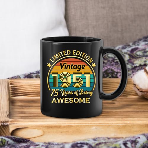 QUPT 11oz Vintage Coffee Mug 75th Birthday Gift for Women Men 1951 Edition