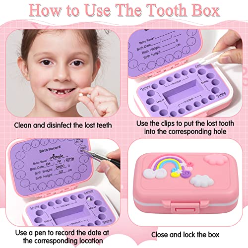 Baby Teeth Keepsake Box - Tooth Fairy Storage Organizer with Tweezers (Pink)