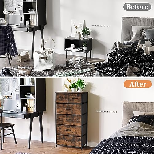 6-Drawer Tall Dresser with Wooden Top, Vertical Fabric Storage Tower