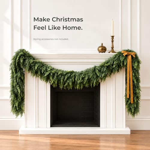 BBALOVEDRE 6FT Cedar Garland Twin Pack Outdoor Christmas Deco – Unlit, Real Touch