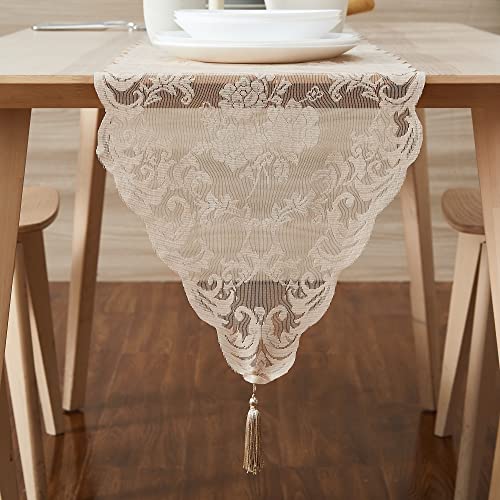LinenZone 14 x 72 Linen Table Runner with 2 Tassels (Mia 14 x 72, Rectangular)