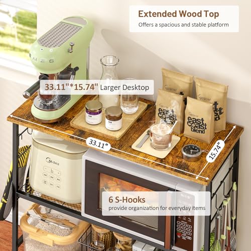 3-Tier Rolling Kitchen Microwave Cart, 33 Inch Utility Island with Wheels